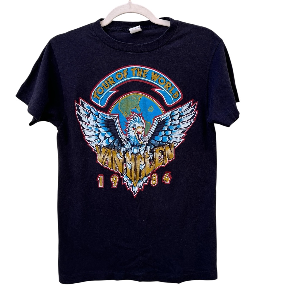 Van Halen True Vintage Tour Of The World 1984 Eagle Print Ched Black Shirt Large